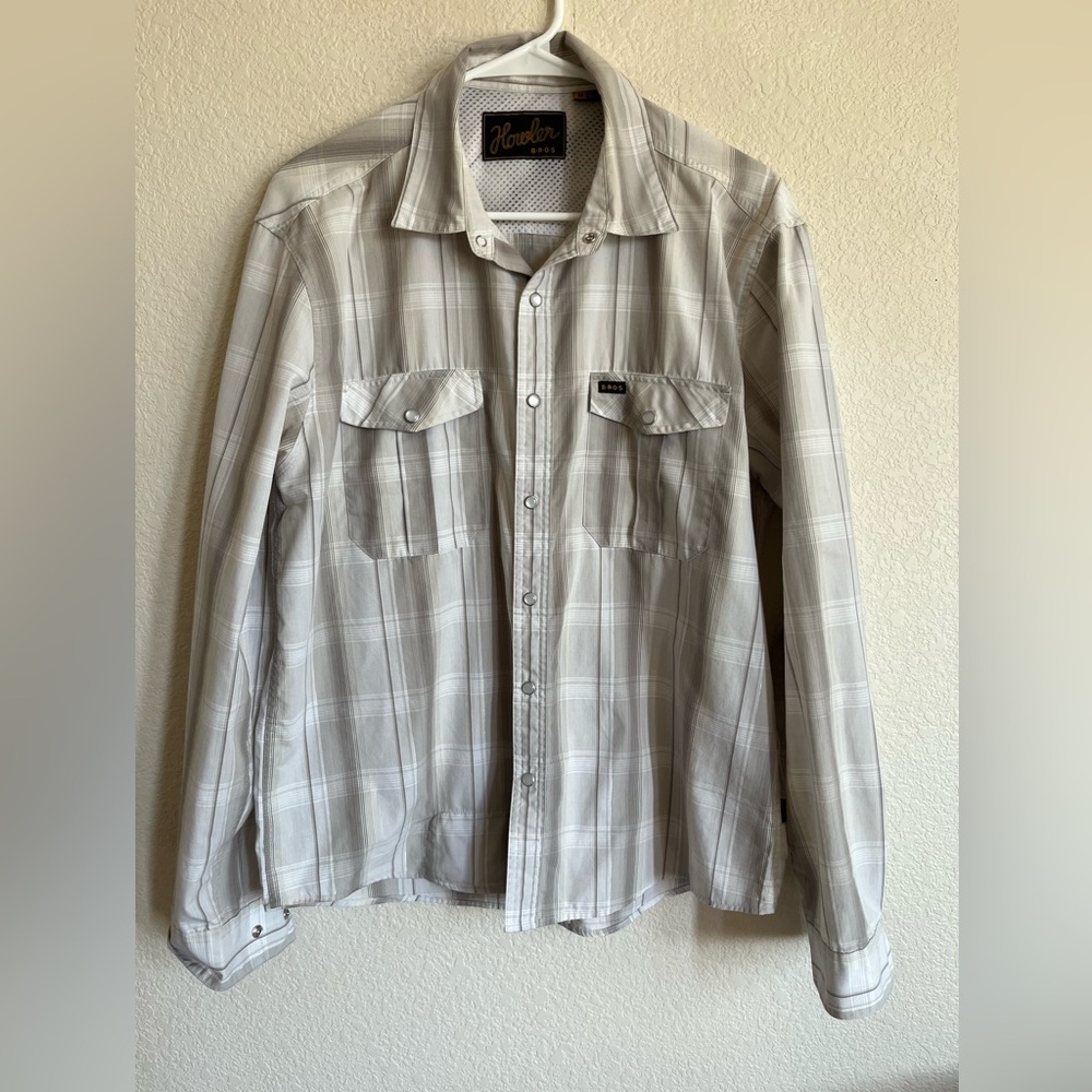 Howler Brothers Light Gray Plaid Button Down Shirt